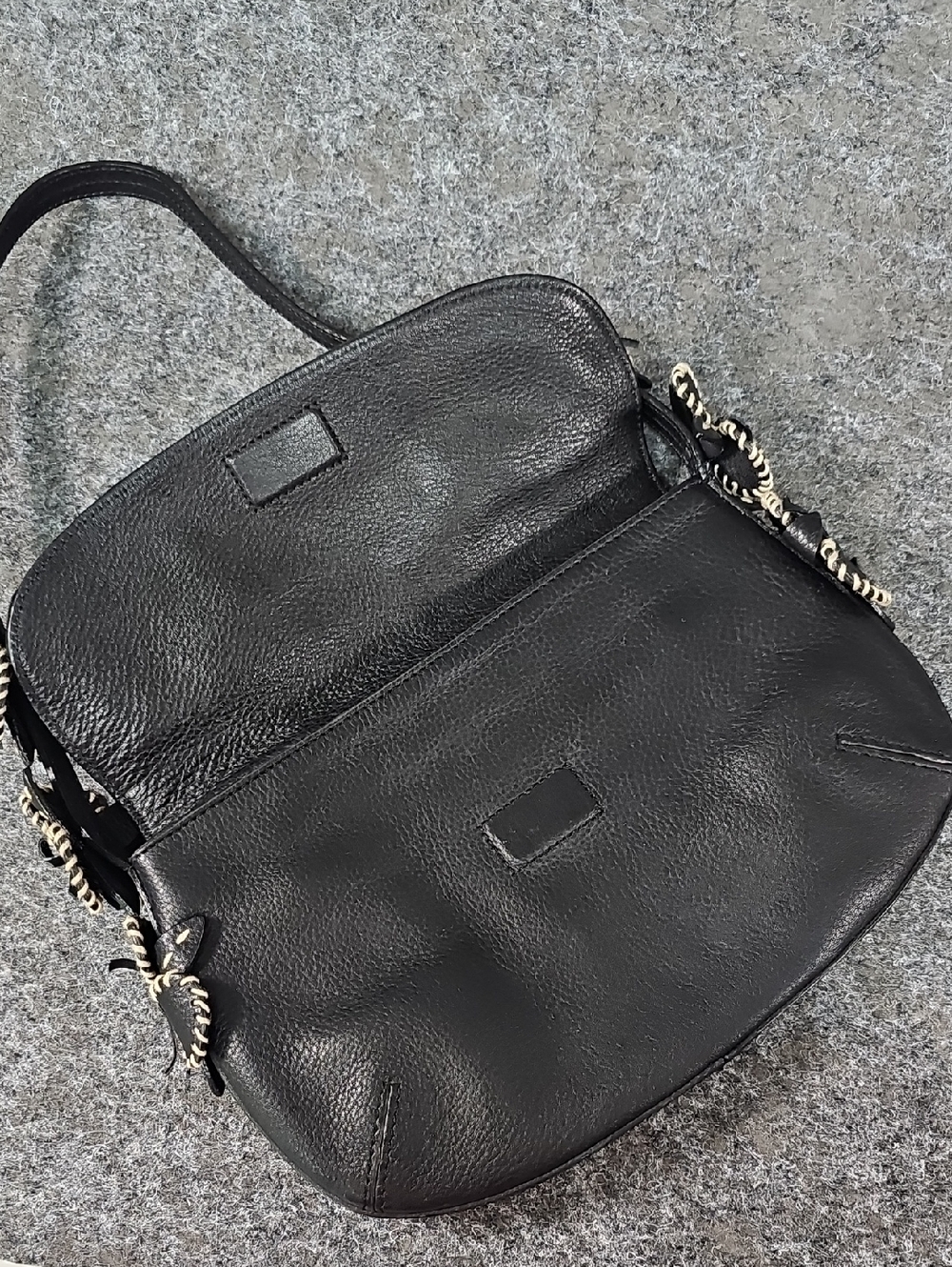 Antonio Melani Leather Purse With Blanket Stitch Flowers, Black - Picture 5 of 10